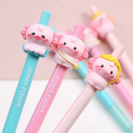 These cute axolotl gel pens are perfect for planning, for work, home, desk or for school. They will be a beautiful addition to your pen collection!


• 0.5mm Gel Ink
• Black Ink
• Writes very smoothly
• Measures approx. 6" - 7"
• Includes 1 pen, we will send one random color/design