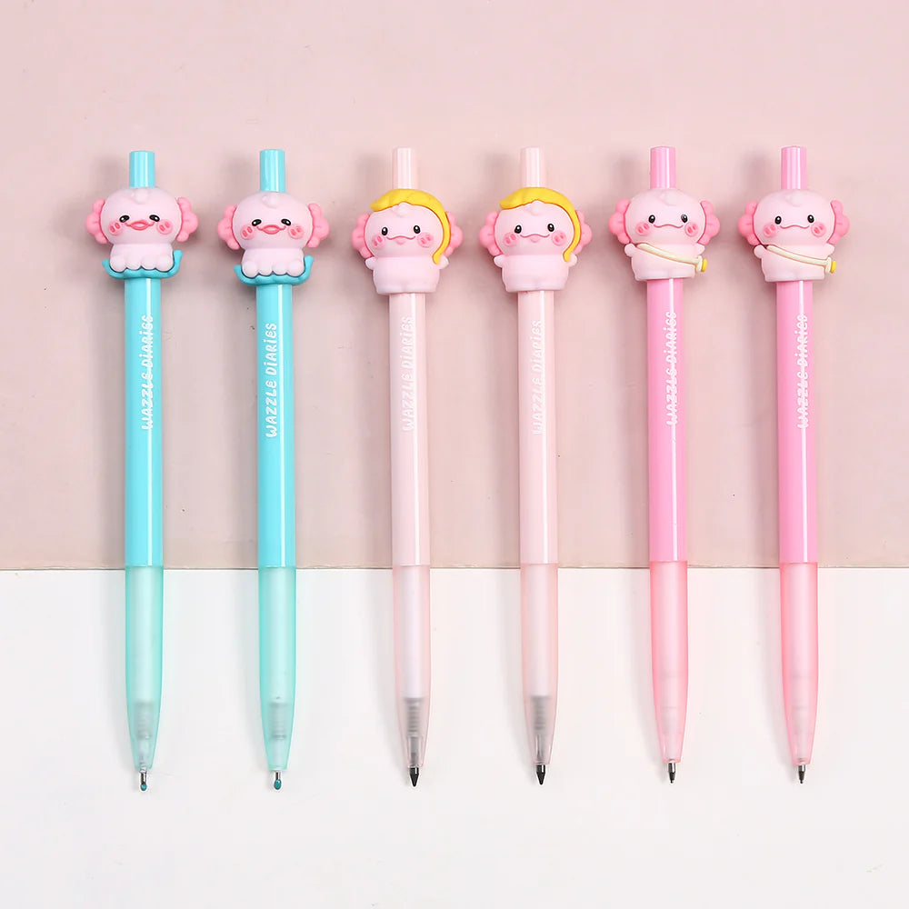 These cute axolotl gel pens are perfect for planning, for work, home, desk or for school. They will be a beautiful addition to your pen collection!


• 0.5mm Gel Ink
• Black Ink
• Writes very smoothly
• Measures approx. 6" - 7"
• Includes 1 pen, we will send one random color/design