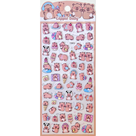 Bring irresistible cuteness to your journal, planner, or craft projects with the Capybara Puffy Sticker Sheet – Vol. 7 from BC Mini. These soft, squishy puffy stickers feature charming capybara characters in playful poses, perfect for adding a cheerful pop of personality to any page.

Puffy sticker sheet
Includes 1 sticker sheet