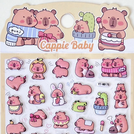 Bring irresistible cuteness to your journal, planner, or craft projects with the Capybara Puffy Sticker Sheet – Vol. 6 from BC Mini. These soft, squishy puffy stickers feature charming capybara characters in playful poses, perfect for adding a cheerful pop of personality to any page.

Puffy sticker sheet
Includes 1 sticker sheet