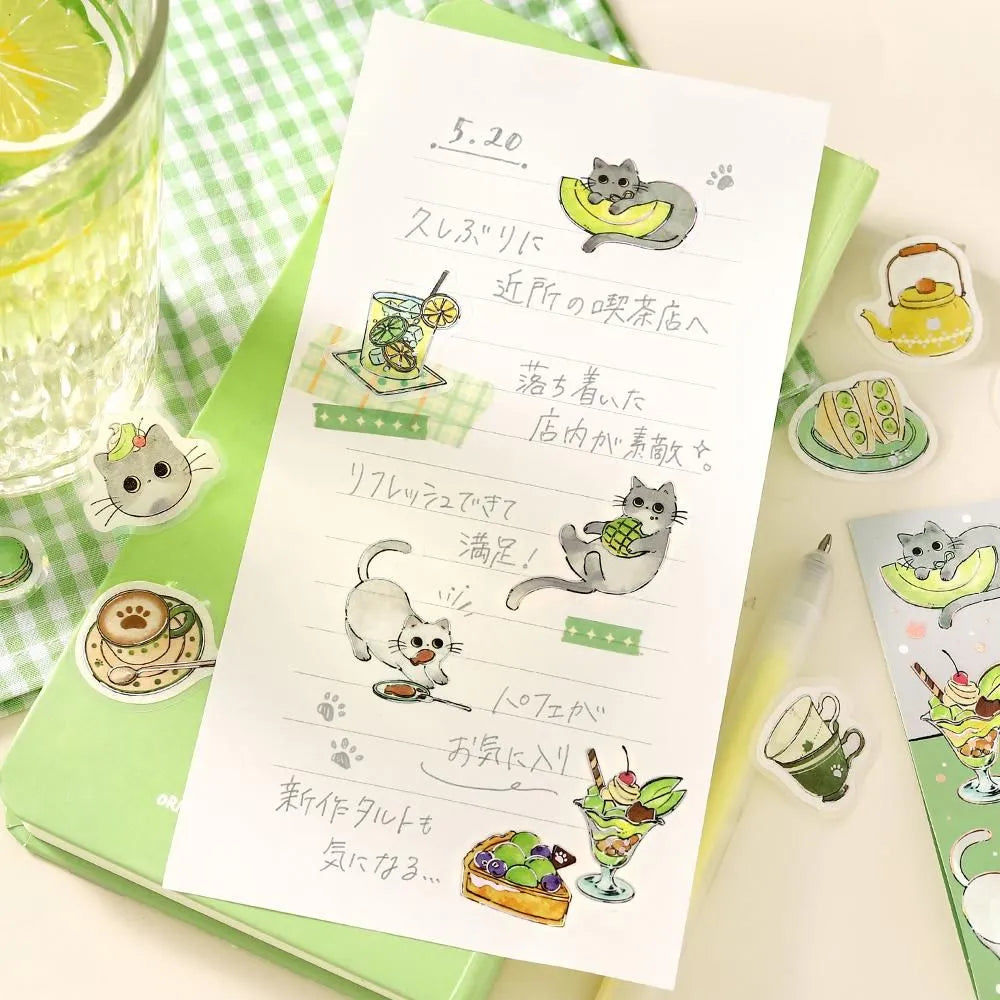 The popular masking tape series "Cafe Kuroneko" has now become stickers!

Not only Kuroneko, but also Heineko, Mikeneko, and Shiro-Neko have joined the group. Each cat gathers here as a café with its own unique personality.
"Welcome, meow!"

Contents: 15 designs x 3 sheets
Material: Japanese paper