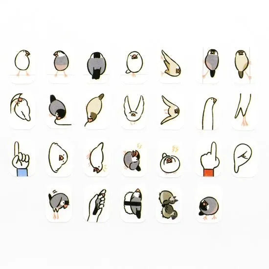 In the place where the people who live in that notebook live, a large number of animals gather! Flying, swelling, spreading, screaming, fighting, becoming a mochi...
Mr. Hirasawa, who lives with a buncho, is full of irresistible expressions and poses for
buncho lovers. Not only the borders of notebooks and calendars, but also Ningen's fingers can be stopped. You can enjoy the dream life of a literary bird

Product size: Roll sticker Height 15mm x Width 11 mm
Pattern types: 26 patterns
Number of sheets: 150 