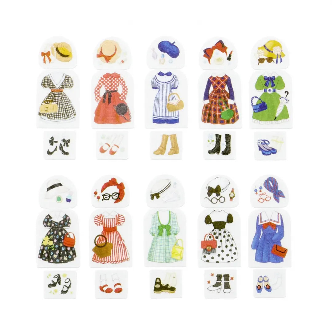 BANDE's popular patterns is back in print! A series where you can enjoy 'today's outfits' by combining designs.
We offer retro-chic outfits reminiscent of the lady you admire who lived true to herself in old movies. If you stick it along the borders of your notebook or notebook, you can create a decoration that will make you smile.