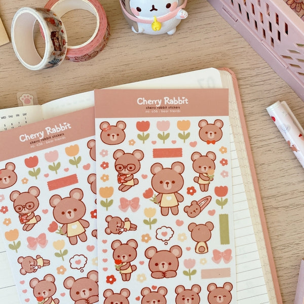 Cherry Rabbit Bear Friends Washi Sticker Sheet