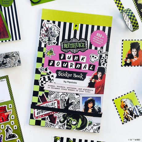 Welcome to the strangest sticker stash this side of the afterlife! The Beetlejuice Junk Journal Sticker Book is packed with delightfully weird designs made for layering, collaging, journaling, and decorating. Inside you’ll find Beetlejuice-inspired patterns, borders, alphabet stickers, characters, icons, and more, basically everything you need to make your pages a little more strange and unusual.