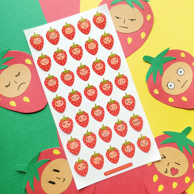 🍓😳 For every mood on the emotional fruit chart, this sheet has a strawberry to match. From shy smiles and dramatic tears to heart eyes, grumpy little faces, sleepy looks, and full-on tiny panic, each berry captures a very specific feeling in the cutest possible way. Perfect for planners, journals, mood trackers, or any day when only a little strawberry face can truly explain what’s going on.