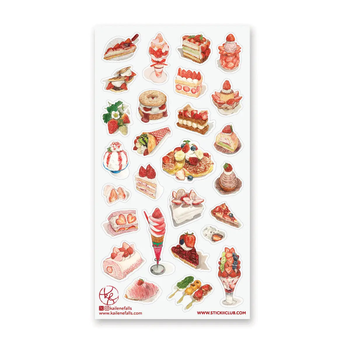 STICKII - Berry Bliss Sticker Sheet

🍰🧁 Enjoy a berry blissful feast with @kailenefalls' strawberry dessert spread! This mouthwatering collection is stacked high with fluffy cakes, delish parfaits, syrupy pancakes, and pastries that look almost too pretty to eat (almost!). Go ahead, indulge your sweet tooth and sprinkle some strawberry joy wherever you stick them! Art by: @kailenefalls

Top Coating: None
Adhesive Layer: Paper
Backing Layer: Paper
6.69" x 3.54".
Weight - 0.03lbs.
1 sheet included &nbsp;