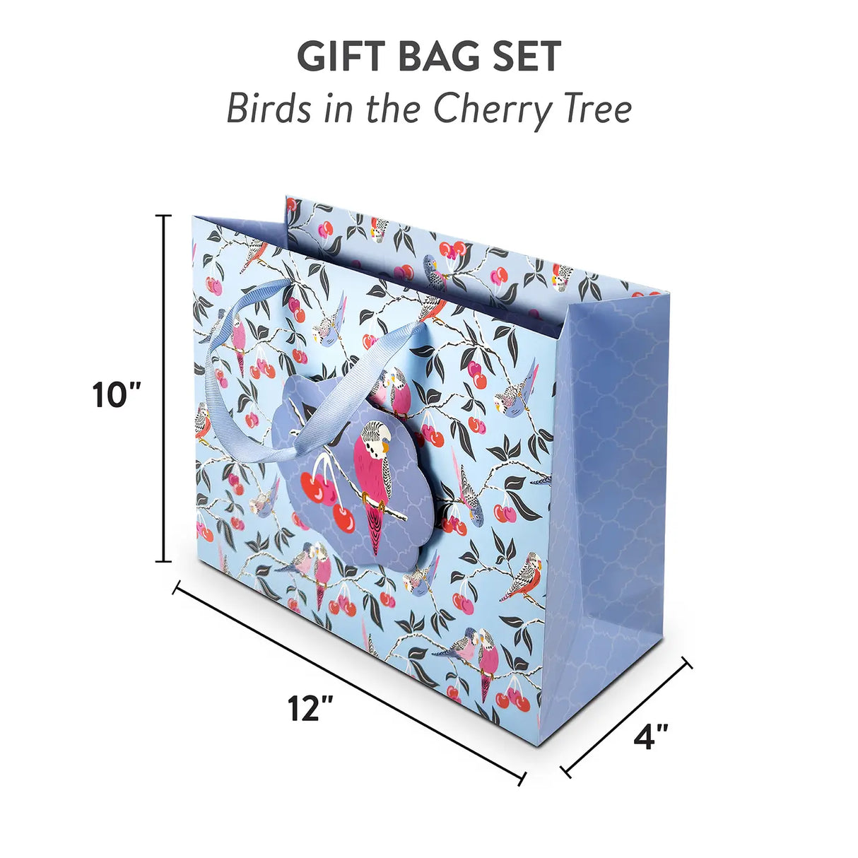 Birds in Cherry Tree Large Horizontal Gift Bag with Tissue Paper
