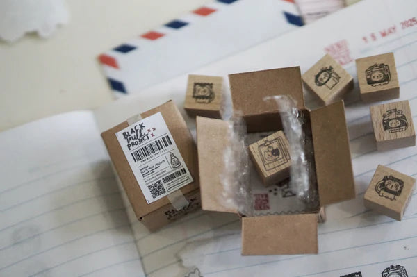 Box size: 4 x 3 x 3 cm

Packed with cuteness, this tiny treasure features 6 different mini stamp designs - plus a PET sticker pack.

The stamps are made of industrial high grade red rubber with the finest details. It is mounted by hand on re-purposed wood, hand-picked from various sources from old furnitures to jungle excursions! As all stamps are assembled, cut, sanded by hand, size and shape may vary slightly. Wood material will differ depending on what the forest elves bring!