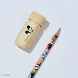 This premium pencil sharpener is made of machined aluminum and sharpens your pencils to a strong, curved point. The cream-colored sharpener features a Mickey Mouse illustration and printed Disney logo on the side in black.