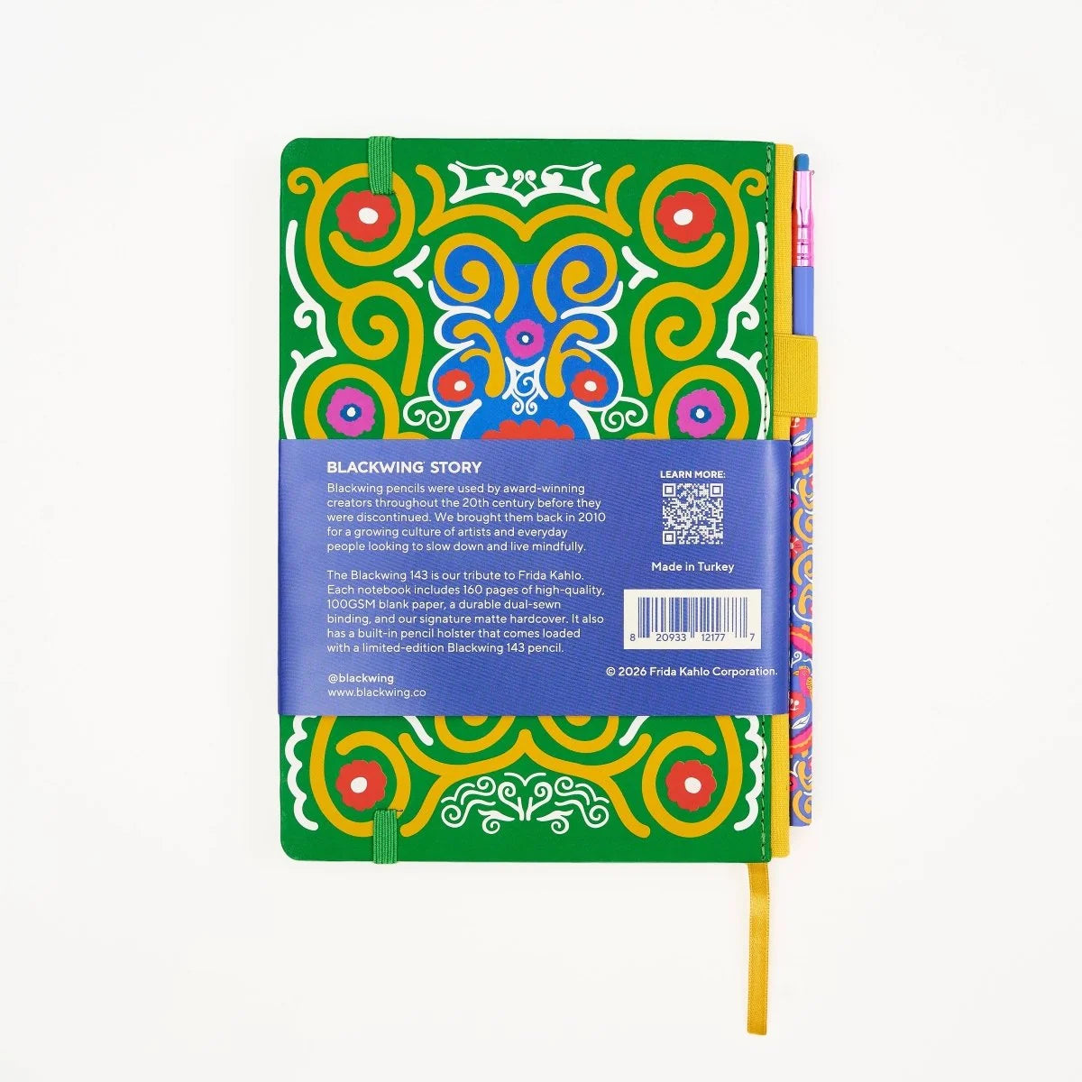 Volume 143 is our tribute to Frida Kahlo. The model number 143 is a nod to the 143 paintings commonly attributed to her over the course of her life.

This limited-edition Volume 143 Notebook features a cover design inspired by Frida's iconic imagery. Each limited-edition A5 (148 x 210 mm) medium notebook includes 160 pages of 100 GSM Blank paper, and a Vol. 143 pencil loaded in the pencil holster.

Limited-edition A5 medium notebook (148 x 210 mm)
160 pages of Blank paper
Includes Vol. 143 pencil