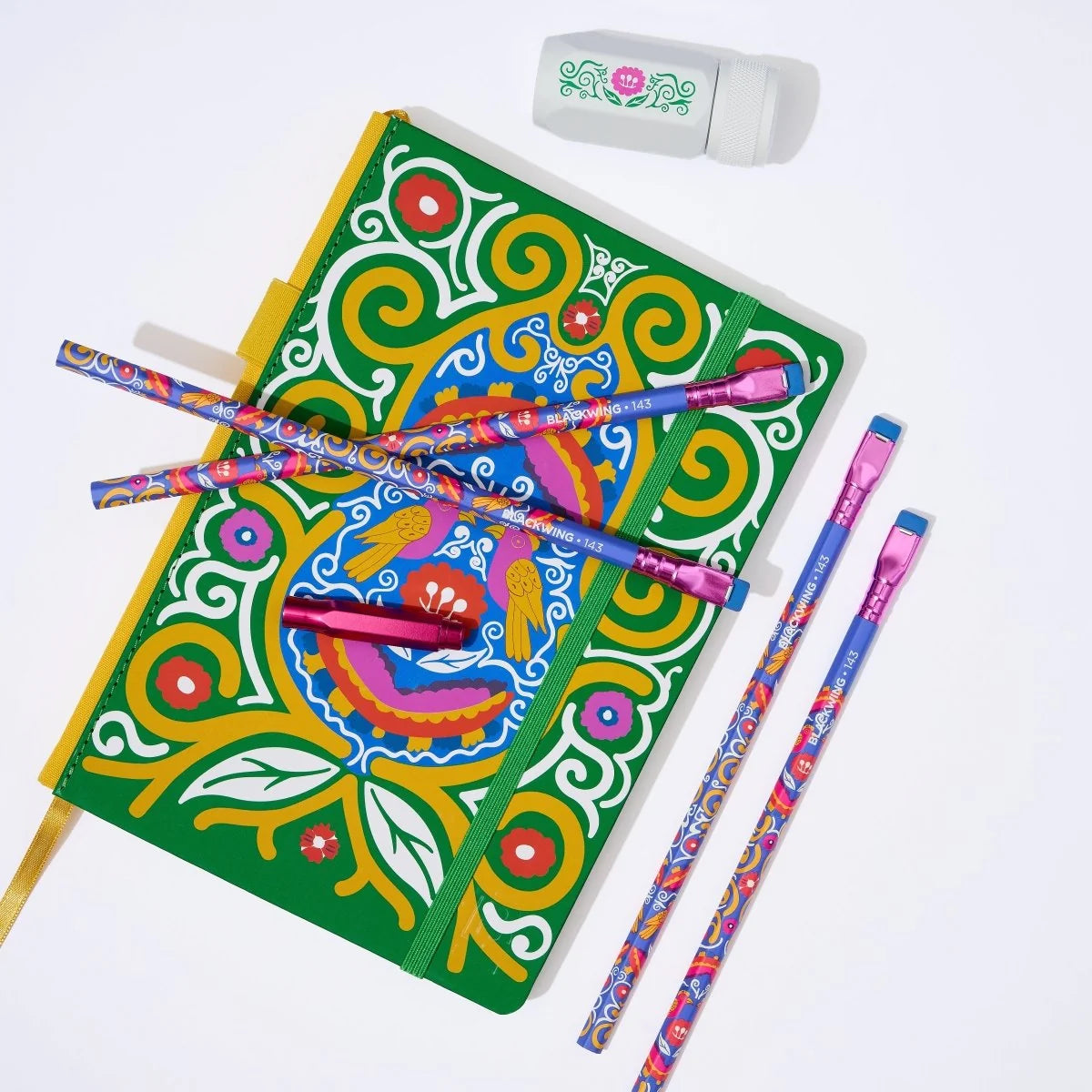 Volume 143 is our tribute to Frida Kahlo. The model number 143 is a nod to the 143 paintings commonly attributed to her over the course of her life.

The limited-edition Volume 143 Frida Kahlo Notebook Essentials Set includes a Vol. 143 Frida Kahlo Notebook, 4 x Vol. 143 Pencils, Vol. 143 One-Step Sharpener, and a Vol. 143 Point Guard, all inside a Frida Kahlo-inspired gift box.

Contains:

1 x Vol. 143 Frida Kahlo Notebook
4 x Vol. 143 Pencils with Soft Graphite
1 x Vol. 143 One-Step Sharpener
1 x Vol. 143