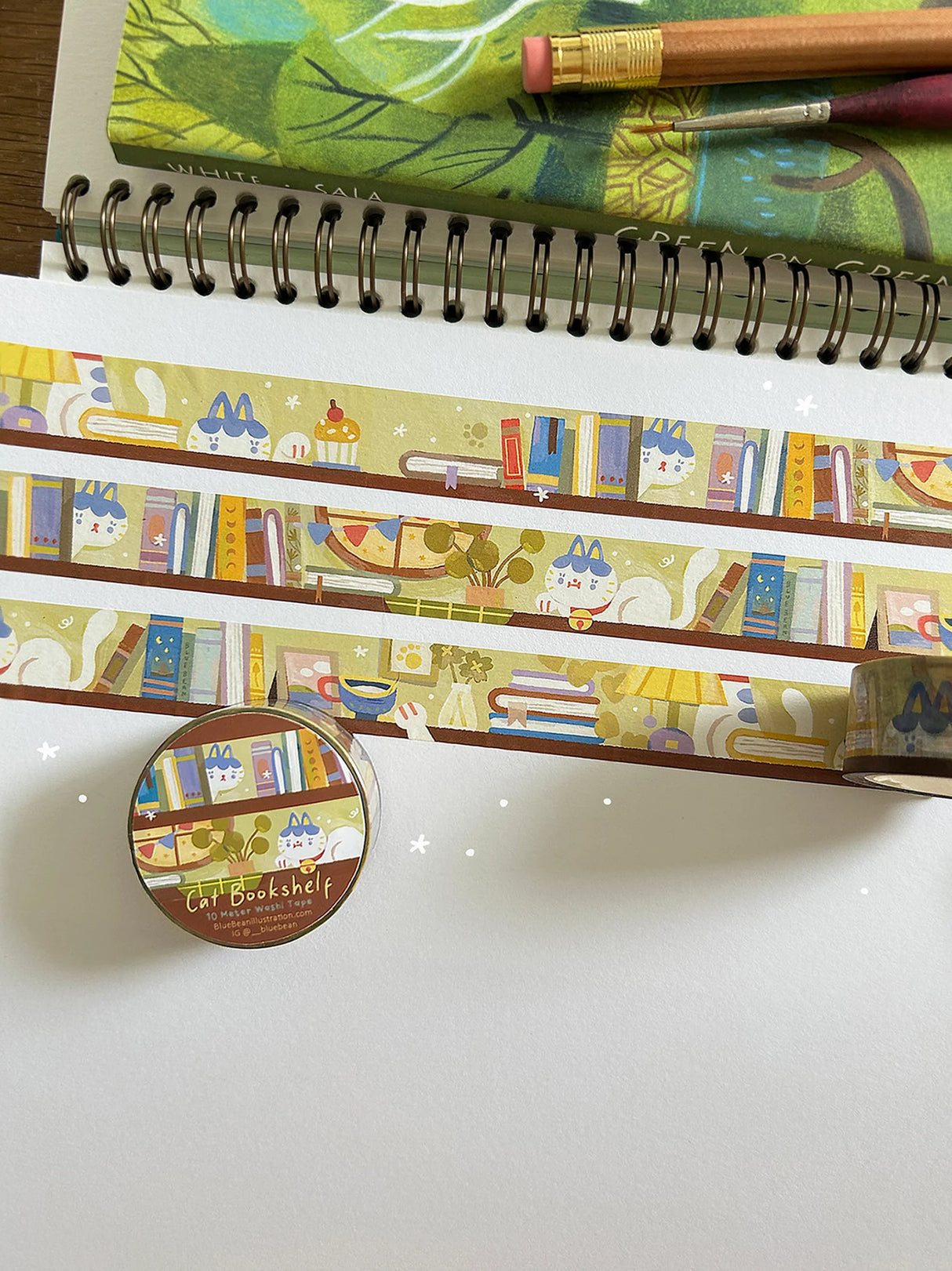 BlueBean Cat Bookshelf Washi Tape