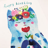 Blue Flower Kitty Birthday Greeting Card