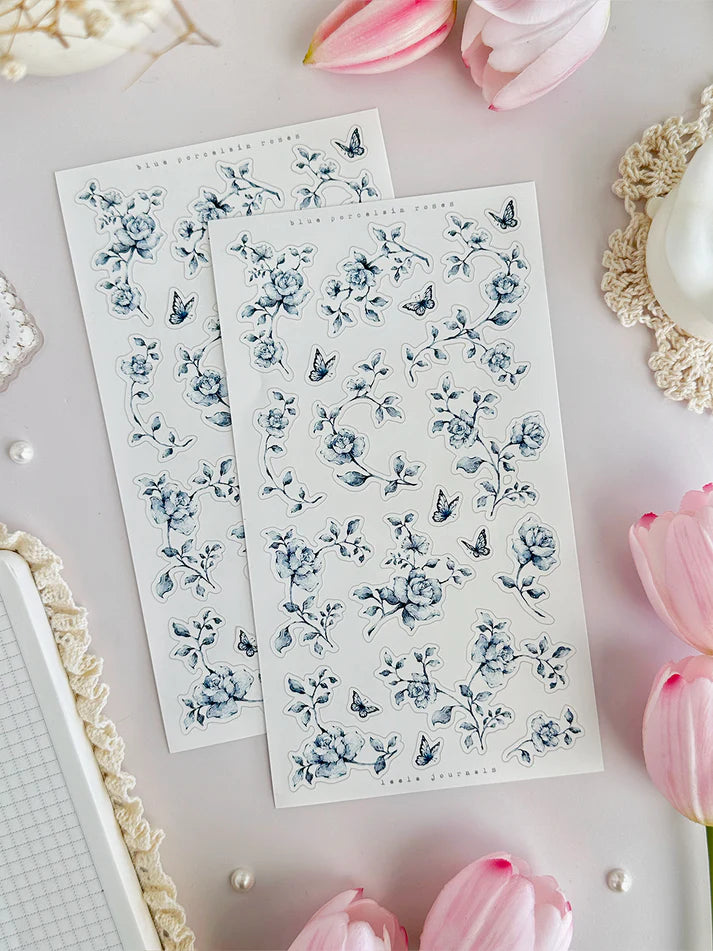 leelajournals Blue, Lilac, Monochrome Roses Sticker Sheet - 3pc set