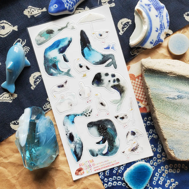 🐋☂️ Breezy and full of seaside charm, @martyna.czub’s watercolor whales and gulls make quite the charming coastal crew. With curious expressions, tiny umbrellas, rain boots, and a few delightfully dramatic whale poses, this playful sheet perfectly captures the magic of a windswept day by the sea.

Art by: @martyna.czub