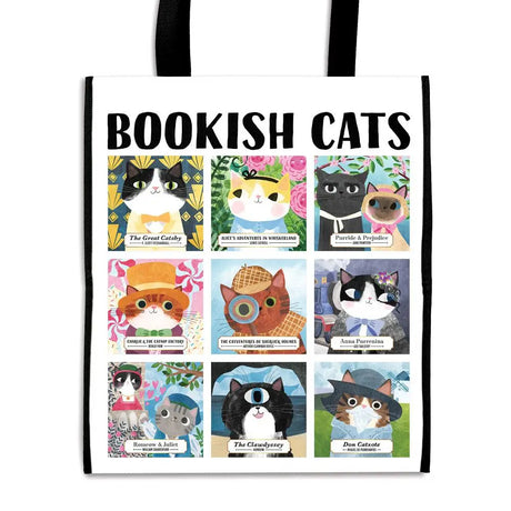 Bookish Cats Reusable Shopping Bag from Mudpuppy features 9 adorable cat portraits from classic books including Romeow & Juliet, The Great Catsby, Purride & Prejudice and more! This tote is a great low-price alternative to single-use plastic bags.