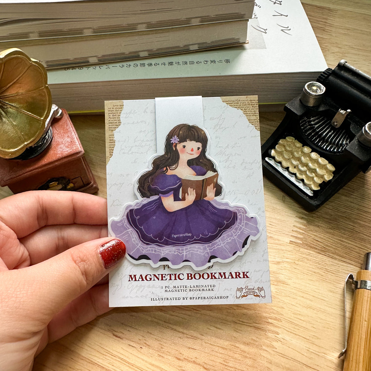 PaperaicaShop Enchanted Girl Reading Magnetic Bookmark