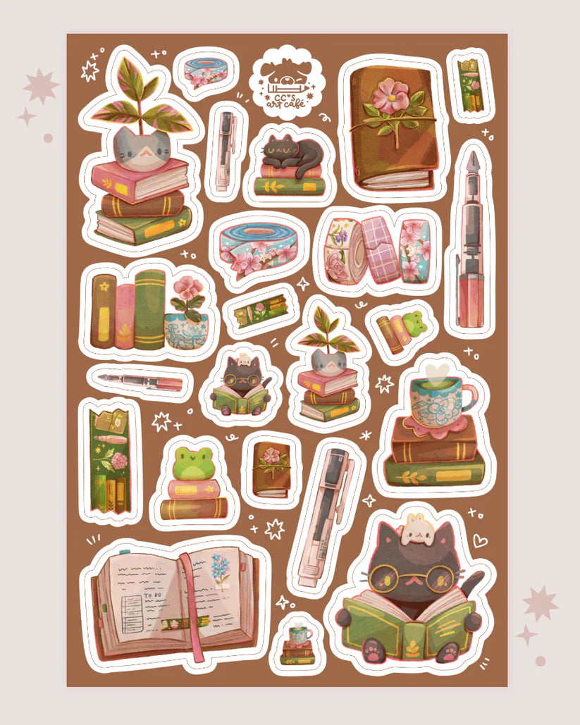 CC's Art Café - Books and Stationery Vinyl Sticker Sheet