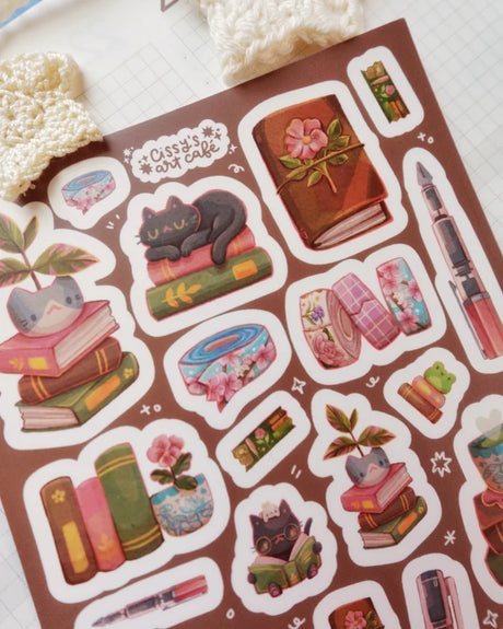 CC's Art Café - Books and Stationery Vinyl Sticker Sheet