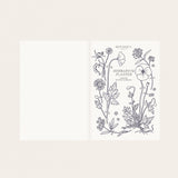 Hand-illustrated luxurious undated planner&nbsp;

Size: 6.25"x 8.5" x 0.75"

&nbsp;Lay-flat binding
Cover printed in full color and gold foil stamped
Matte gold foil-gilded edges ~ Full-color Book linen cloth
Illustrated inner pages
2 satin bookmarks
120 gsm natural white interior pages
Back pocket
Undated with room for 12 months
Birthdays and Special events spread
Monthly view located at the start of each month.
Weekly view
Notes pages