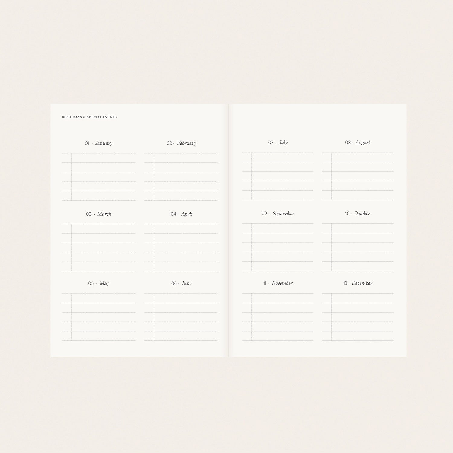 Hand-illustrated luxurious undated planner&nbsp;

Size: 6.25"x 8.5" x 0.75"

&nbsp;Lay-flat binding
Cover printed in full color and gold foil stamped
Matte gold foil-gilded edges ~ Full-color Book linen cloth
Illustrated inner pages
2 satin bookmarks
120 gsm natural white interior pages
Back pocket
Undated with room for 12 months
Birthdays and Special events spread
Monthly view located at the start of each month.
Weekly view
Notes pages