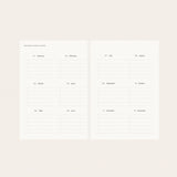 Hand-illustrated luxurious undated planner&nbsp;

Size: 6.25"x 8.5" x 0.75"

&nbsp;Lay-flat binding
Cover printed in full color and gold foil stamped
Matte gold foil-gilded edges ~ Full-color Book linen cloth
Illustrated inner pages
2 satin bookmarks
120 gsm natural white interior pages
Back pocket
Undated with room for 12 months
Birthdays and Special events spread
Monthly view located at the start of each month.
Weekly view
Notes pages