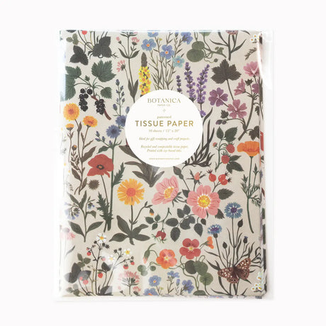 Luxurious patterned tissue paper for an exquisite wrapping experience and delightful craft projects.

Pack of 10 sheets
Size: 15" x 20"
Folded and packaged in a clear protective sleeve&nbsp;
Printed with soy-based inks
Recycled and compostable paper