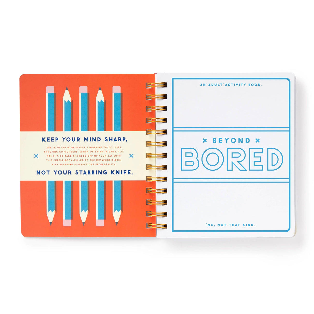 An activity book–with a bit of an attitude. Think of it as Highlights for children-at-heart. Hidden-picture puzzles, mazes, coloring pages, connect-the-dots, you name it…all designed for adults (with the maturity level of fourth graders).