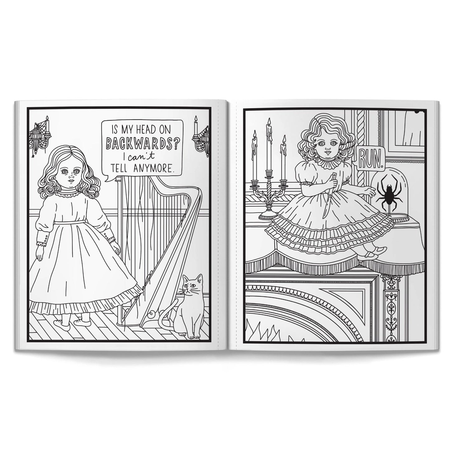 Eighty pages of haunted dolls staring back at you while you color them in. Ideal for people who find regular coloring books a little too cheerful. Each illustration is detailed enough to keep you busy, unsettling enough to explain your taste in décor. Good for beginners, great for people who already own too much gothic art. Makes an excellent gift for someone you understand completely.