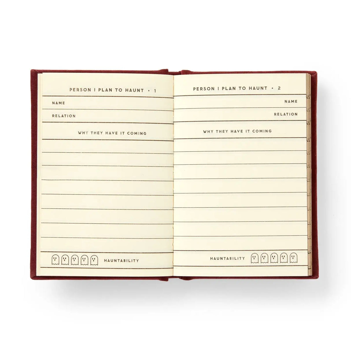Finally, a pocket-sized place to keep track of your posthumous priorities. Whether it’s petty grudges, unresolved drama, or just a running list of people who deserve a little ghostly mischief, this 2.75” by 3.75” diary is your future haunting blueprint. With 112 gilded-edge pages, it’s the perfect mix of elegance and eerie intent.&nbsp;

Styled with nostalgic flair and a touch of the macabre, this diary channels old-school stationery vibes with just enough spooky sass. It’s ideal for chronicling your spectr