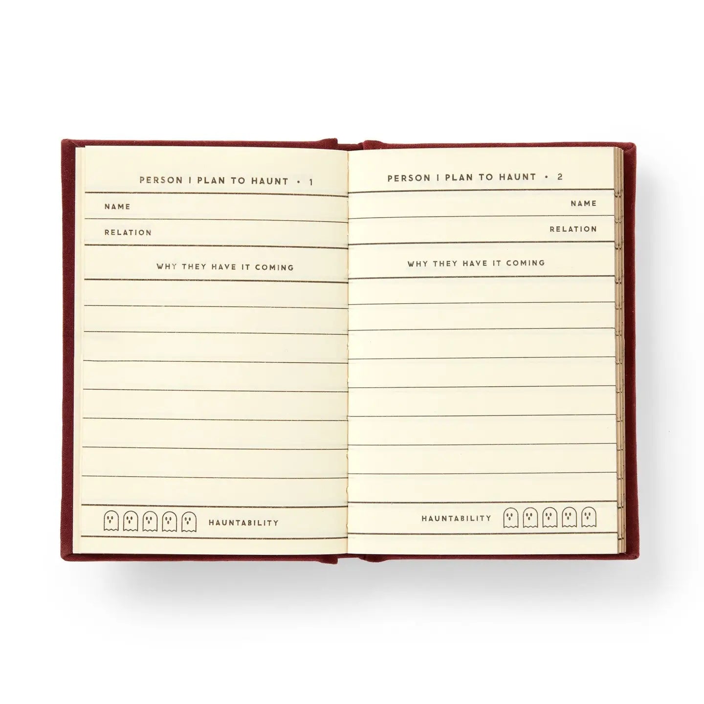 Finally, a pocket-sized place to keep track of your posthumous priorities. Whether it’s petty grudges, unresolved drama, or just a running list of people who deserve a little ghostly mischief, this 2.75” by 3.75” diary is your future haunting blueprint. With 112 gilded-edge pages, it’s the perfect mix of elegance and eerie intent.&nbsp;

Styled with nostalgic flair and a touch of the macabre, this diary channels old-school stationery vibes with just enough spooky sass. It’s ideal for chronicling your spectr