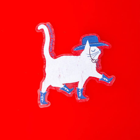 Yeehaw! Dust off your boots because Cowboy Cat is here! This 3" clear matte sticker is purrfect for adorning water bottles, laptops, and more.