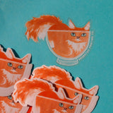 Cats are liquid, we know this. An orange boy has made himself comfy inside a clear glass bowl, fluffy tail and ears protruding. This 3" clear matte sticker is purrfect for adorning water bottles, laptops, and more. The white lines on the clear sticker pop on colorful backgrounds.