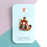 Bubble Tea Red Panda Enamel Keychain