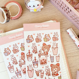 Cherry Rabbit Bubble Tea Boba Washi Sticker Sheet