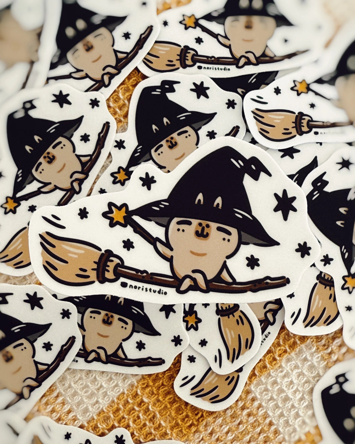 Bubu and Moonch Capybara Witch Riding A Broom Vinyl Sticker