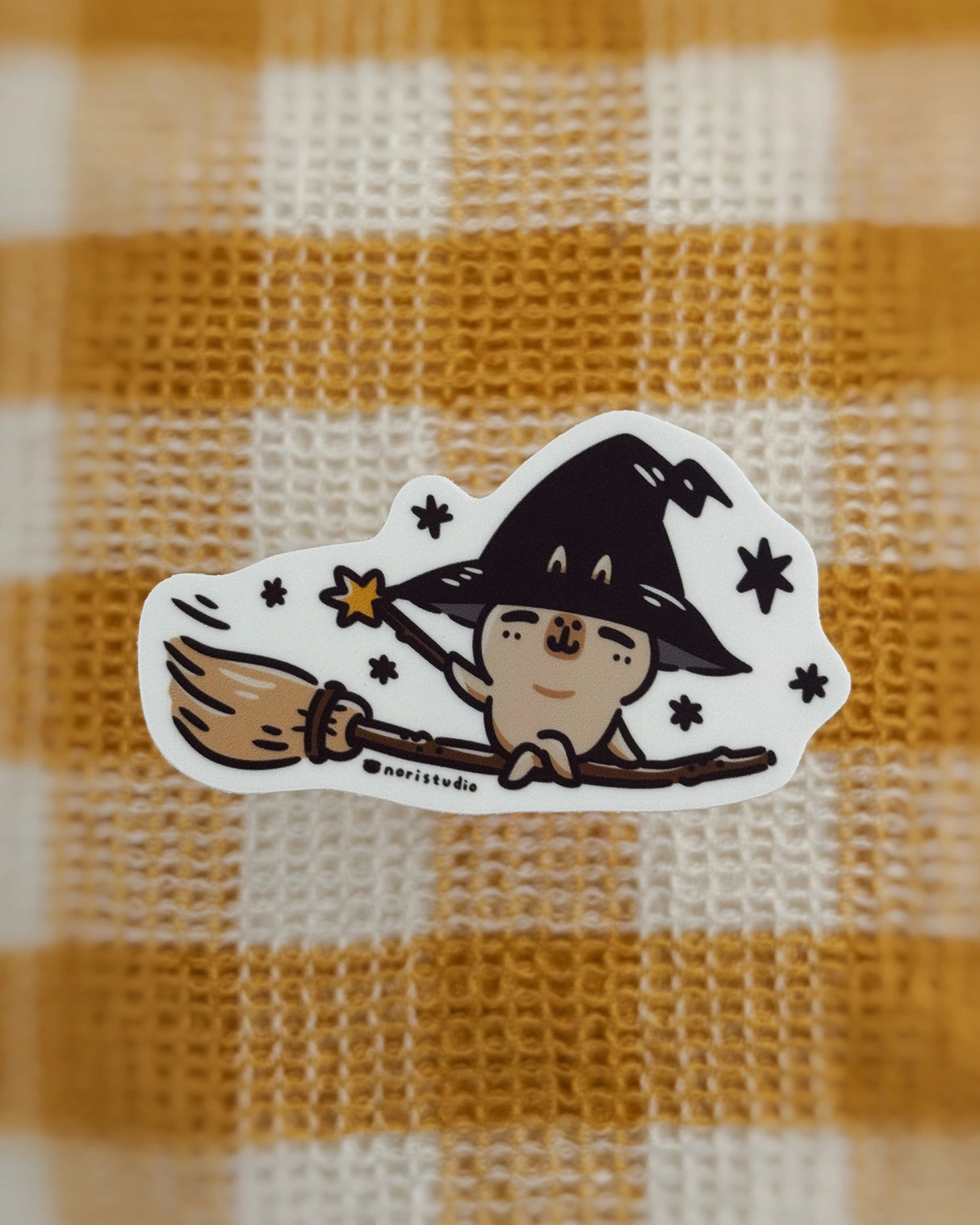 Bubu and Moonch Capybara Witch Riding A Broom Vinyl Sticker