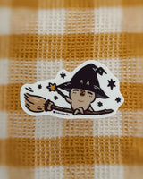 Bubu and Moonch Capybara Witch Riding A Broom Vinyl Sticker
