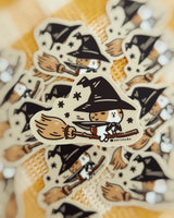 Bubu and Moonch Guinea Pig Witch Riding A Broom Vinyl Sticker