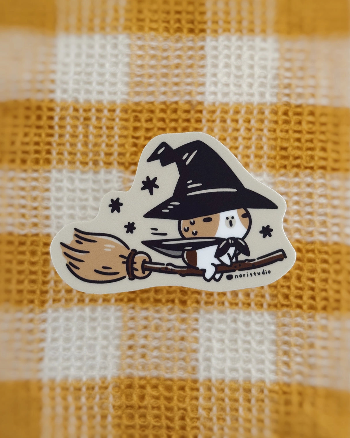 Bubu and Moonch Guinea Pig Witch Riding A Broom Vinyl Sticker
