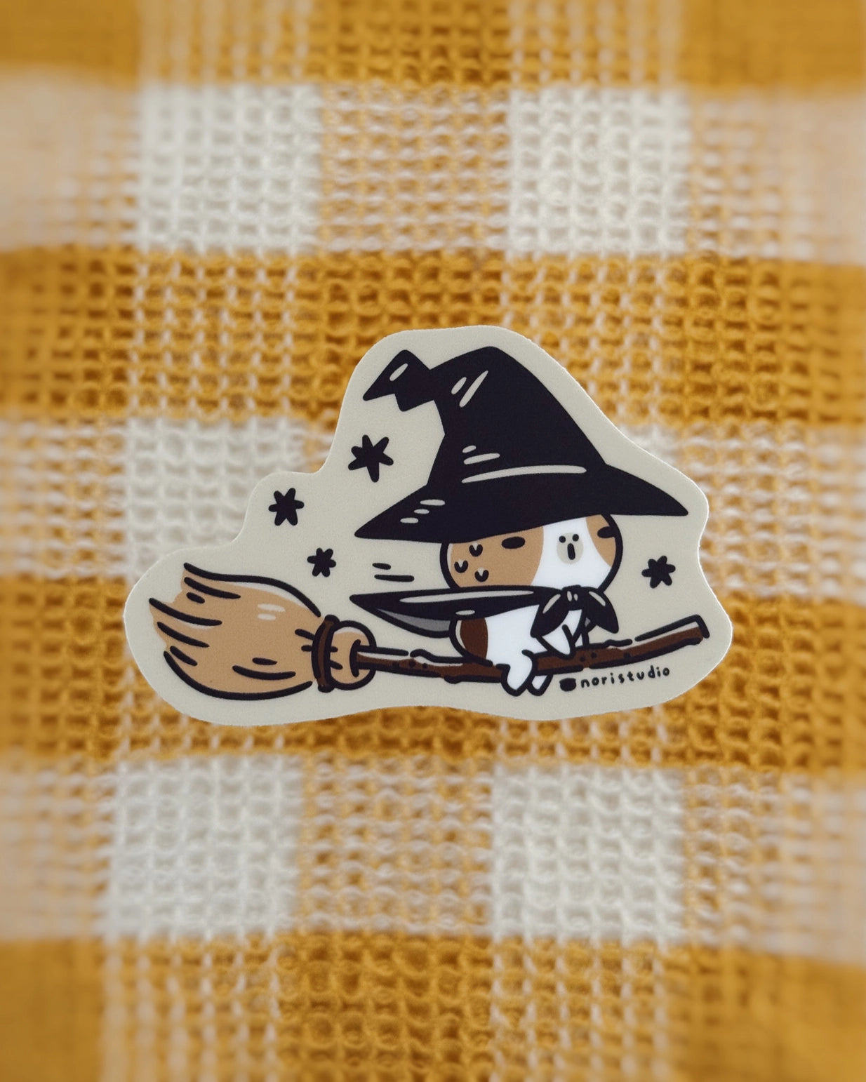 Bubu and Moonch Guinea Pig Witch Riding A Broom Vinyl Sticker