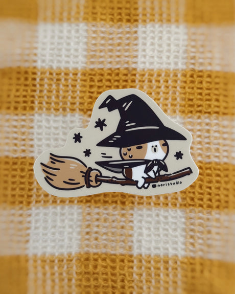 Bubu and Moonch Guinea Pig Witch Riding A Broom Vinyl Sticker