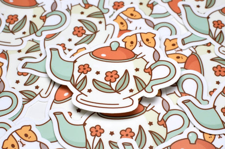 Pegatina de vinilo de Bubu y tetera