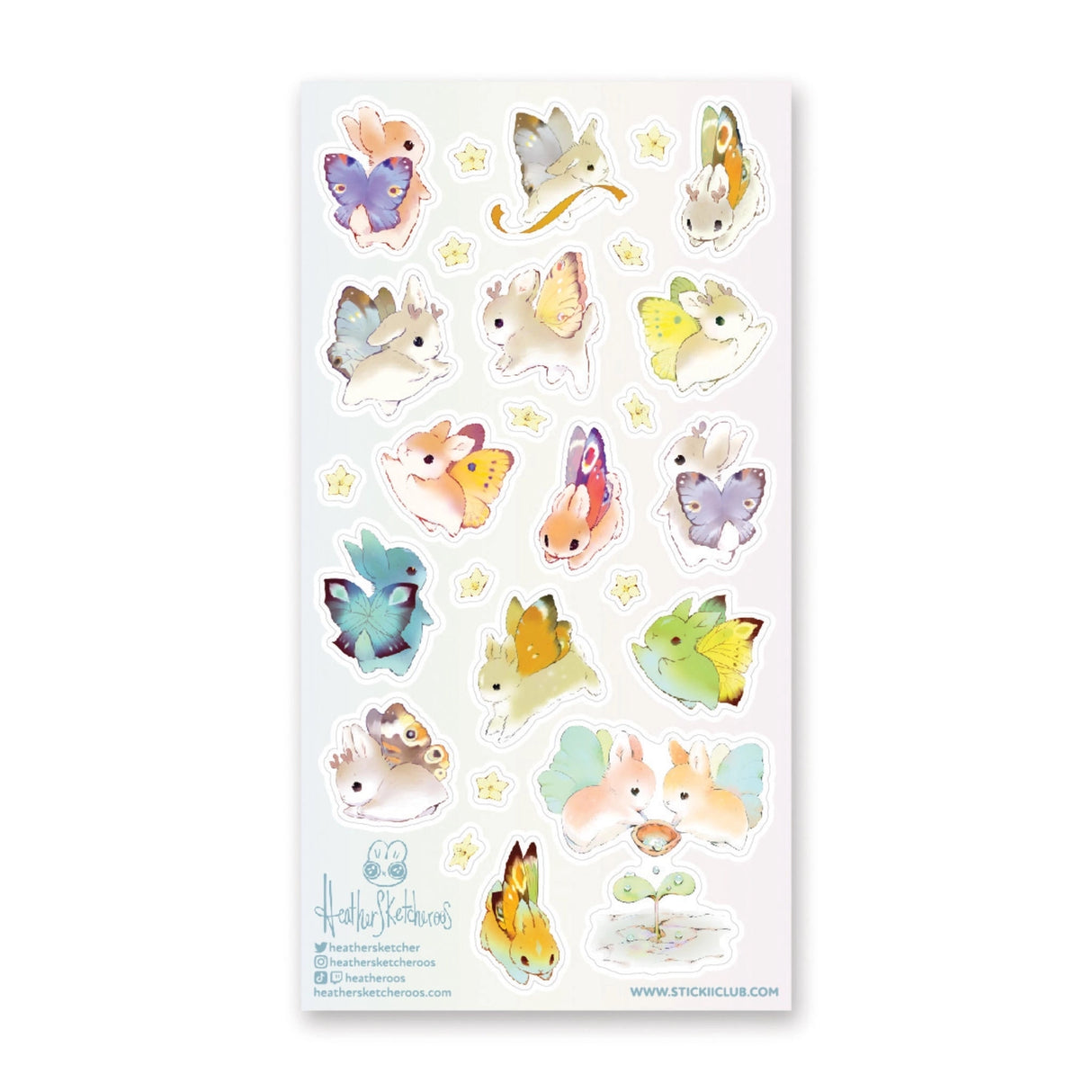 These colorful winged cuties are coming to steal your heart!

🐰🦋 Art by: @heathersketcheroos

One sticker sheet is included.