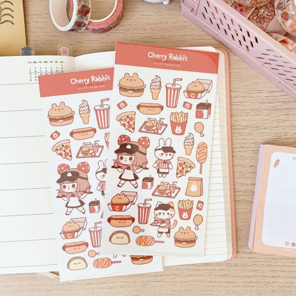 Cherry Rabbit Burger Cafe Sticker Sheet