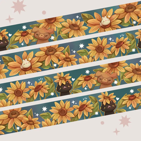 A washi tape inspired by sunflowers! Each roll of washi tape is 15mm (approximately 0.59 inches) wide and 10 meters (approximately 10.9 yards) long.

Washi tapes have a small labeling sticker with branding and design, but without extra packaging.