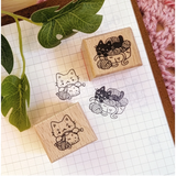 A small wood stamp of a little kitty knitting their heart away for your planner and scrapbooking needs. Each stamp measures approximately 1 x 0.75 inch.