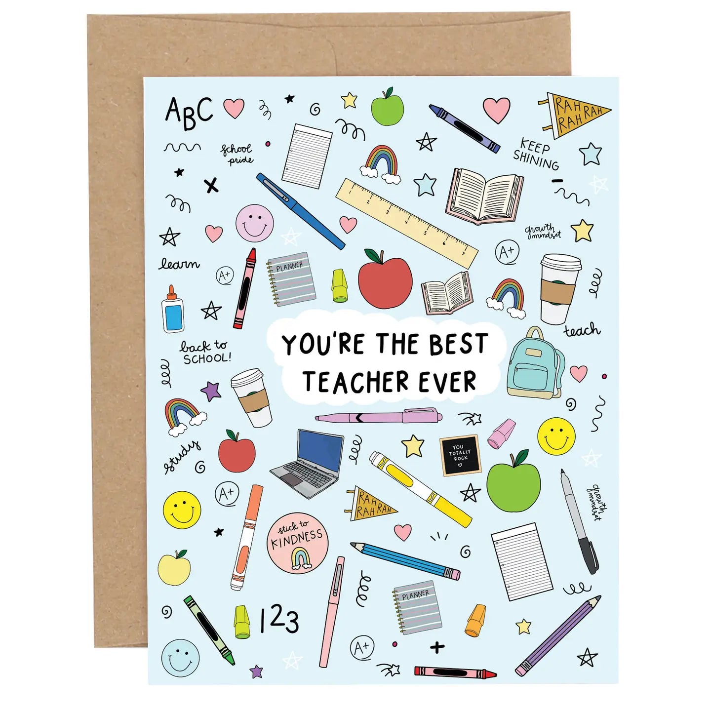 Express your gratitude to the outstanding educator in your life with our "Best Teacher Ever" Blue Thank You Greeting Card. Thoughtfully designed to honor the dedication and hard work of teachers, this card is a perfect way to show your appreciation and say thank you in a meaningful way. The perfect token for Teacher Appreciation Week and a great addition to Teacher gifts!

•Size: 4.25" x 5.5"

•Features: Blank interior, and coordinating envelope