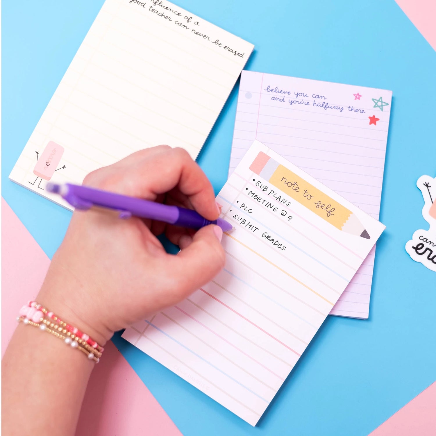 Stay organized and inspired with our Note To Self Pencil Notepad! Perfect for jotting down reminders, to-do lists, or motivational messages, this notepad helps keep you on track. Featuring a fun pencil design, it’s a stylish addition to any desk or study area. Ideal for students, teachers, or anyone who loves staying organized. This notepad also makes a thoughtful gift for friends, family, or coworkers.

•Size: 4×6"

•Pages: 52 sheets